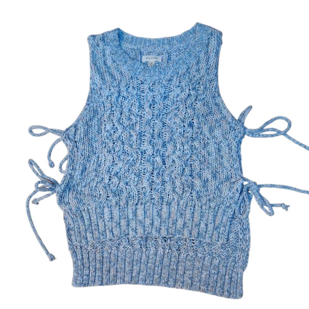 Anthropologie Pilcro Women's XS Crochet Crop Tank Top Blue Tie Sides